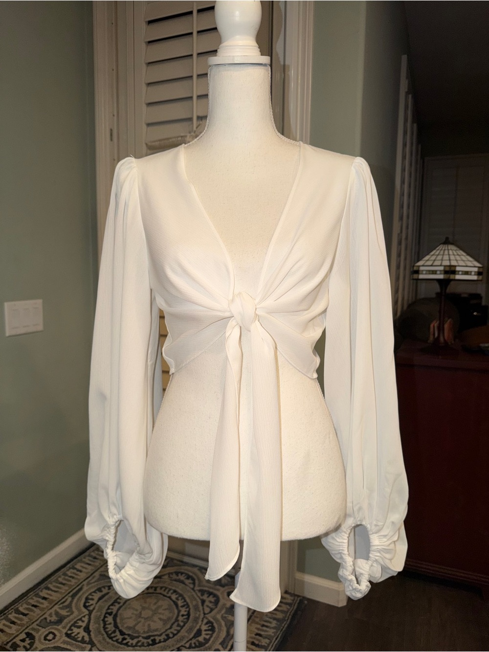 Petal & Pup Cream Tie-Front Long Sleeve Blouse